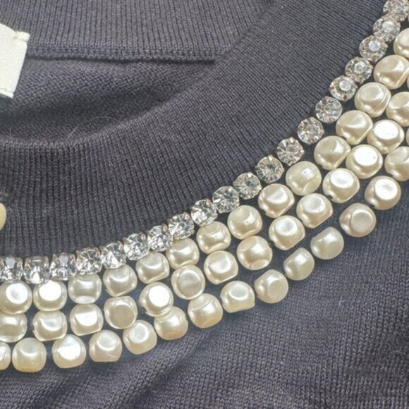 Kate Spade Pearl Crystal Rhinestone Beaded Preppy Cotton Cardigan Sweater Crew L - Picture 7 of 16